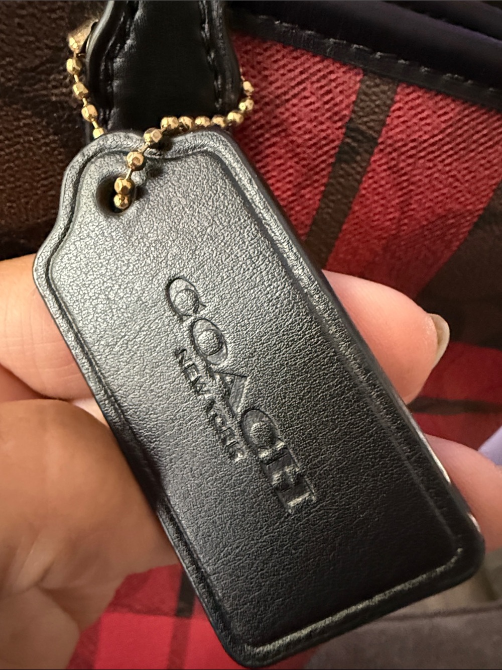 Coach Red Plaid Tote with Black Trim - Picture 3 of 4